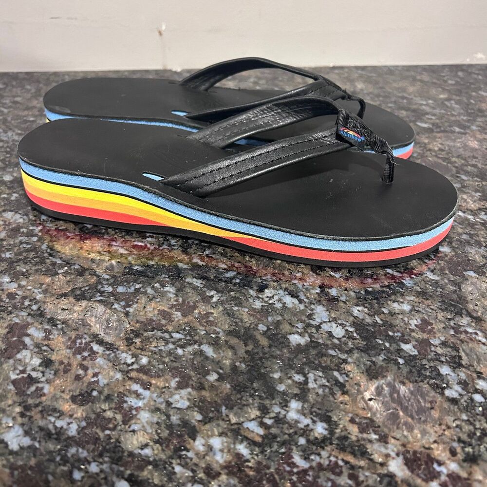Rainbow Sandals Women's Four Layer Wedge 3/4" Leather Flip Flop XL 8.5 - 9.5